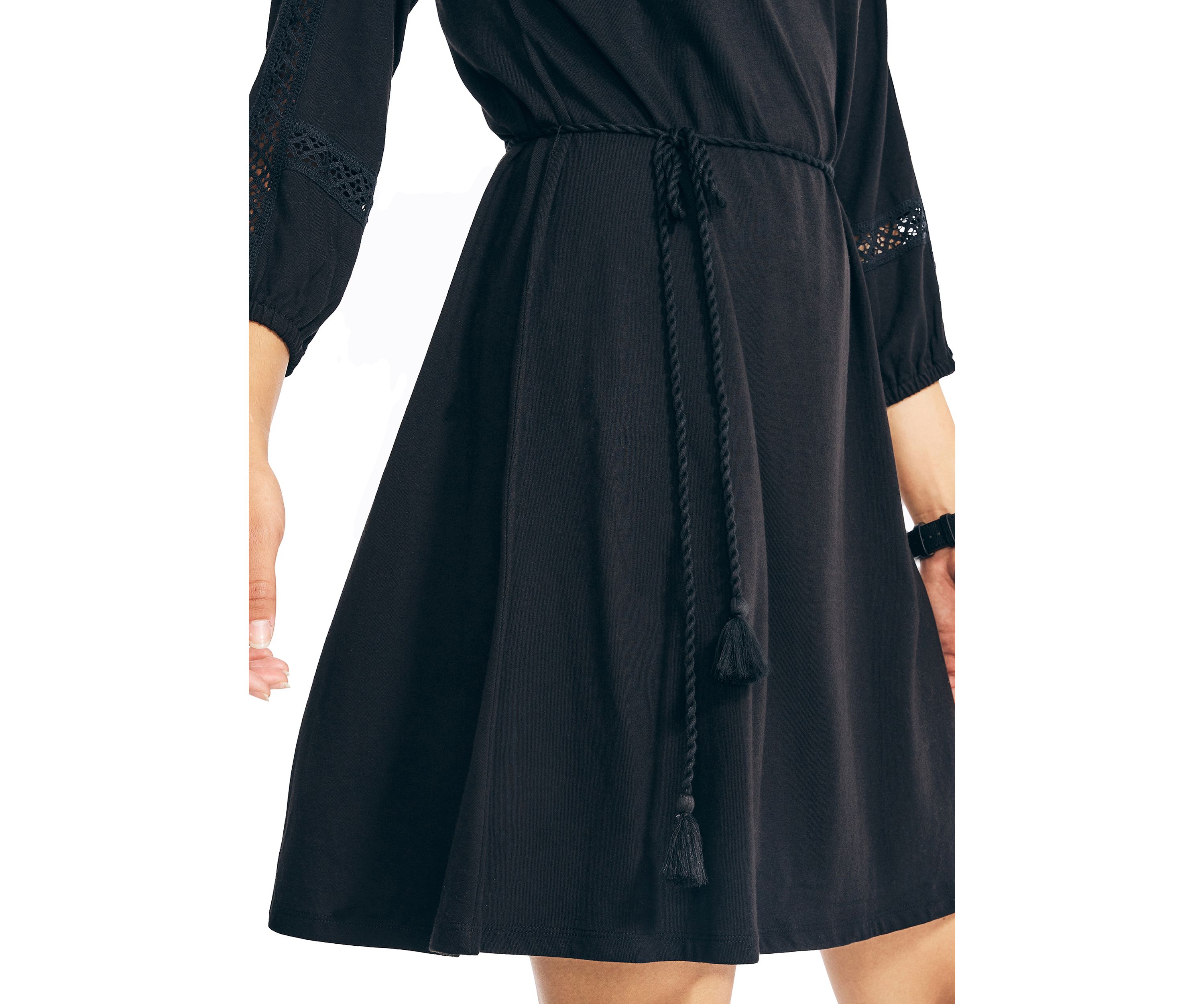 Womens Fit and Flare Crochet Trim Dress