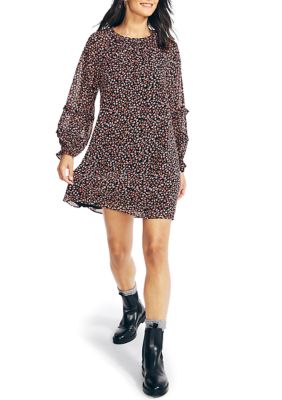 Women's Long Sleeve Harvest Floral Print Ruffle Dress