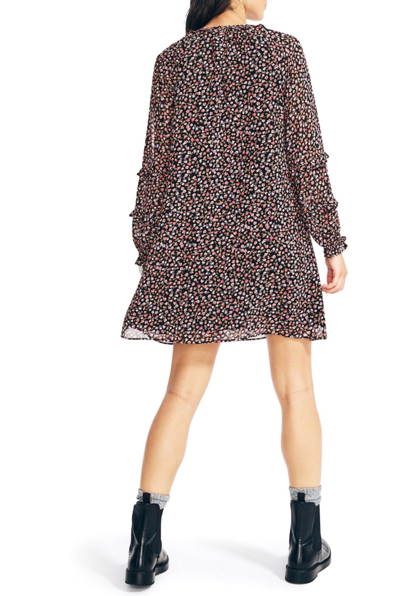 Womens Long Sleeve Harvest Floral Print Ruffle Dress