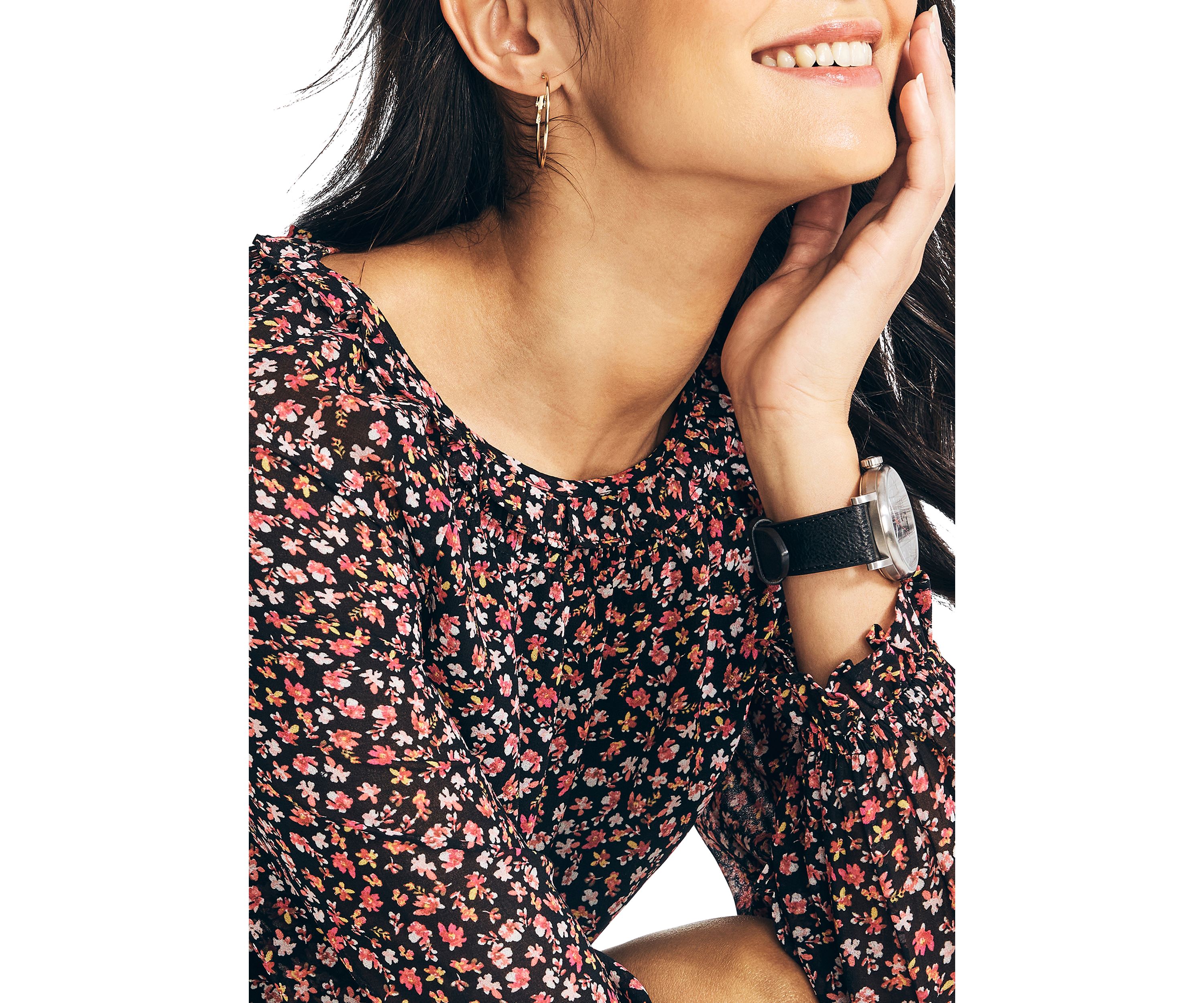 Womens Long Sleeve Harvest Floral Print Ruffle Dress