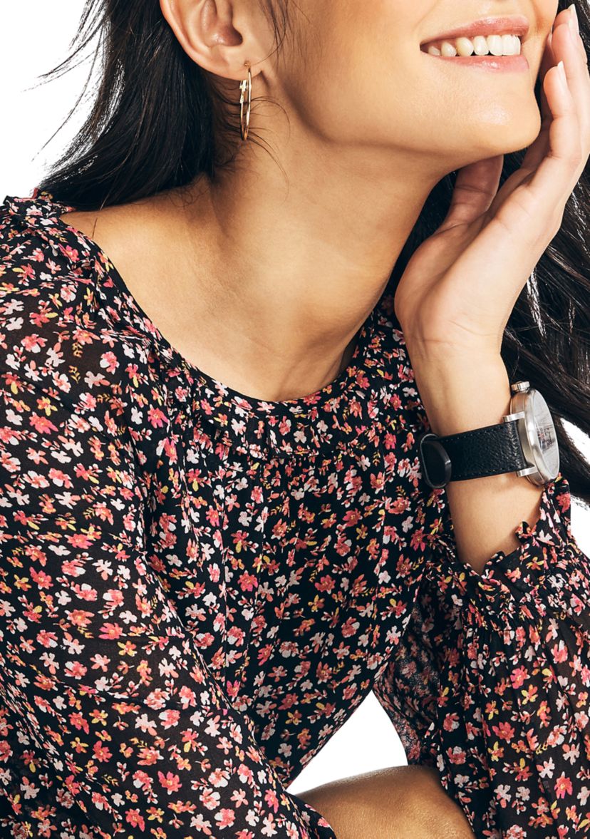 Womens Long Sleeve Harvest Floral Print Ruffle Dress