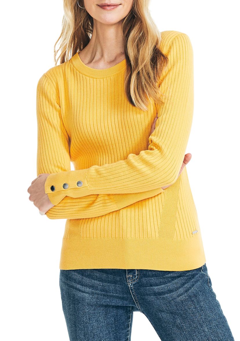 Womens Sustainably Crafted Ribbed Crew Neck Sweater