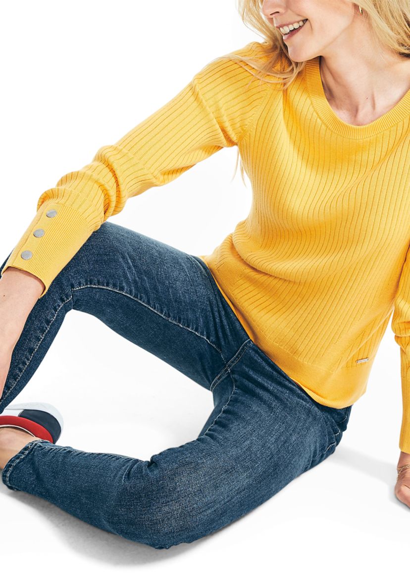 Womens Sustainably Crafted Ribbed Crew Neck Sweater