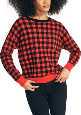 Women's Jacquard Gingham Crew Neck Sweater