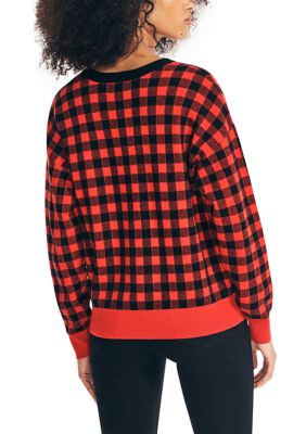 Women's Jacquard Gingham Crew Neck Sweater