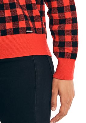 Women's Jacquard Gingham Crew Neck Sweater
