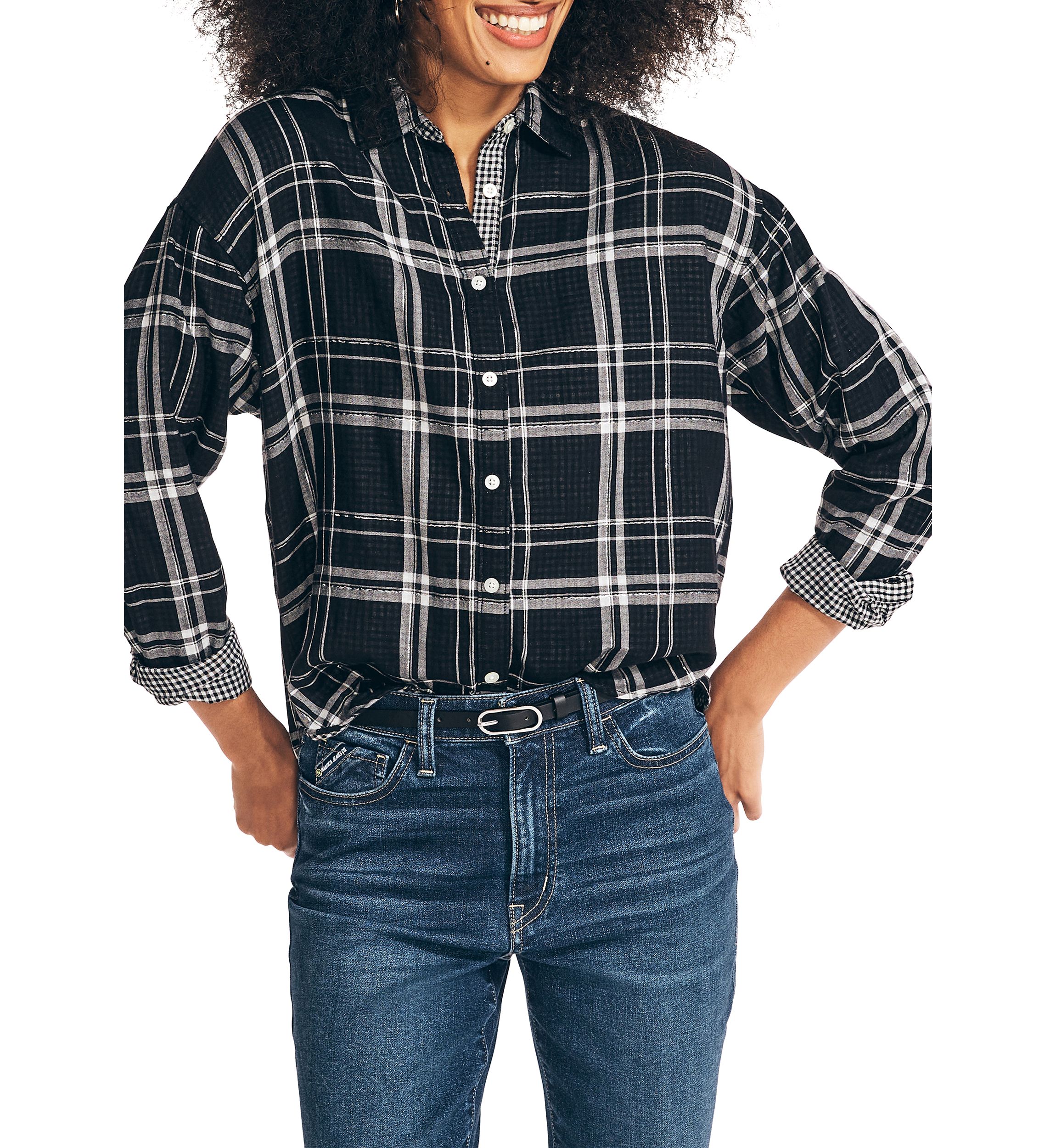 Womens Plaid Button Down Shirt