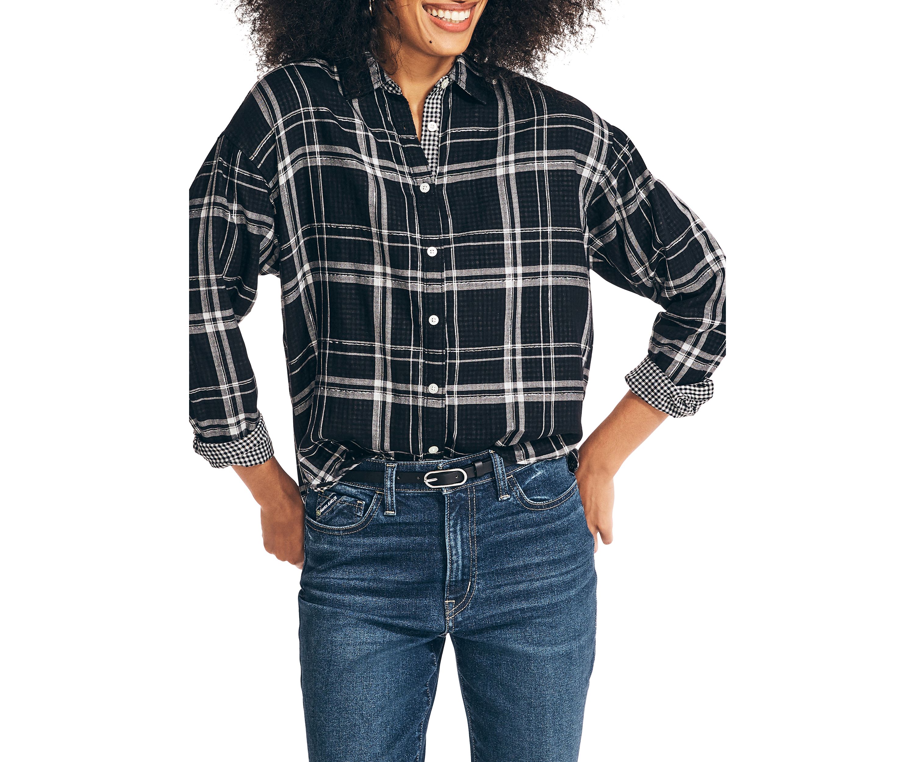 Womens Plaid Button Down Shirt