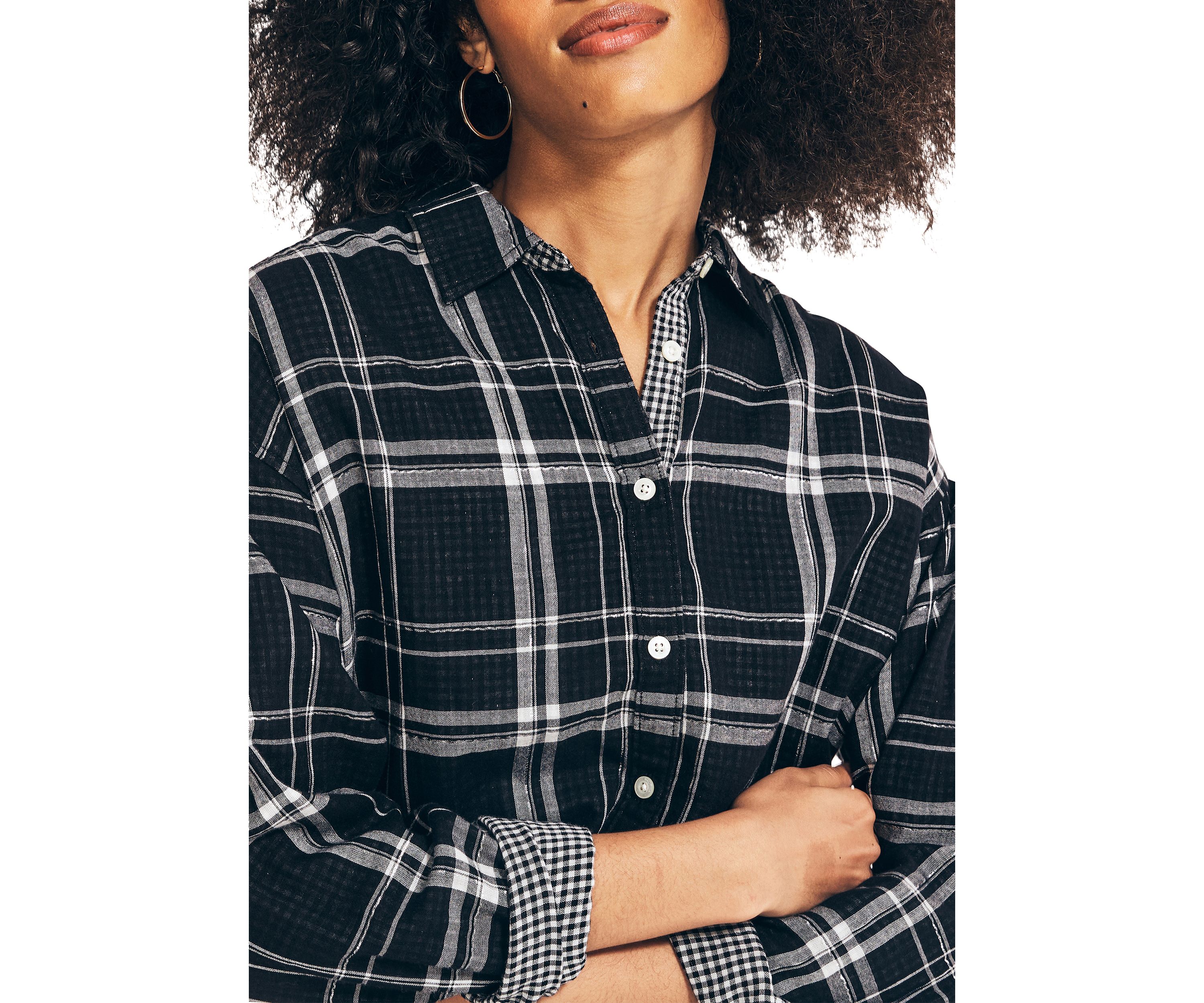 Womens Plaid Button Down Shirt