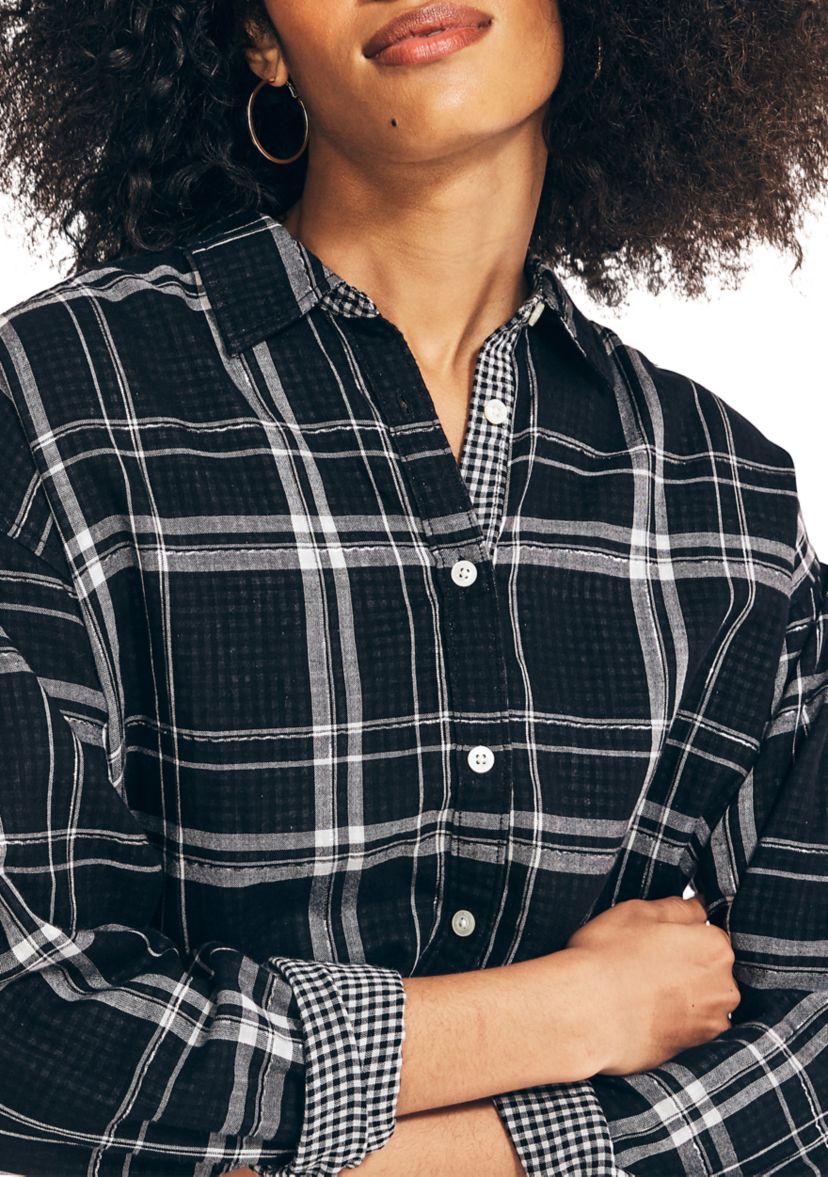 Womens Plaid Button Down Shirt