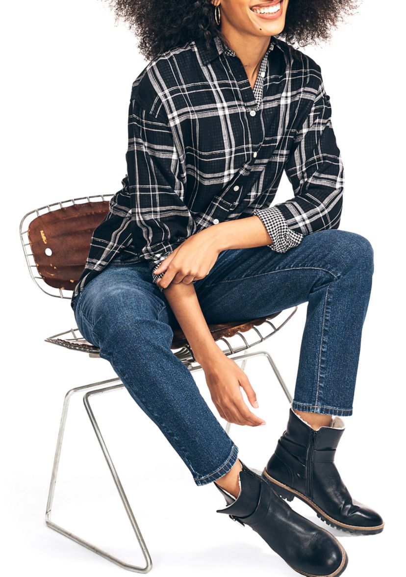 Womens Plaid Button Down Shirt