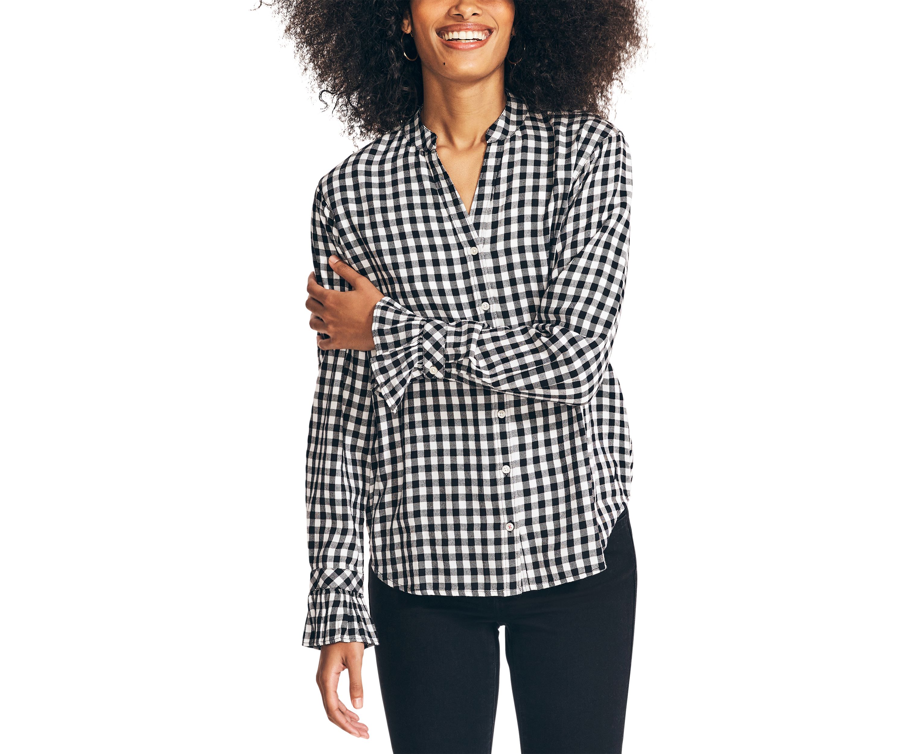 Womens Checkered Boyfriend Top