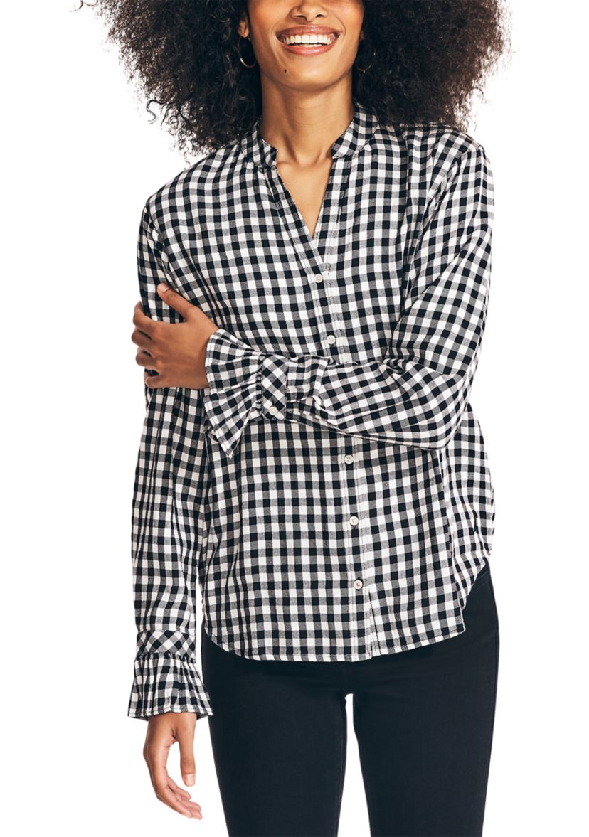 Womens Checkered Boyfriend Top