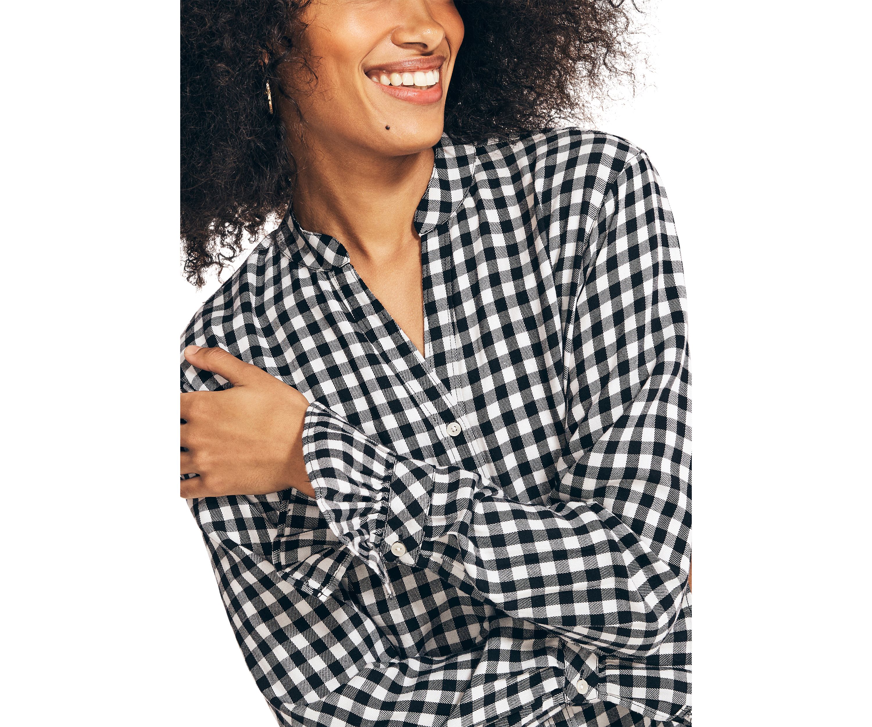 Womens Checkered Boyfriend Top
