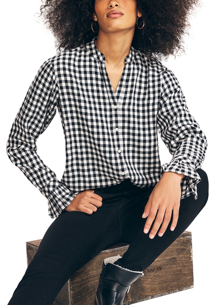 Womens Checkered Boyfriend Top