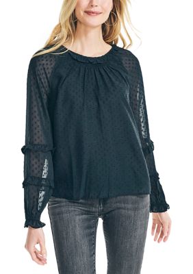 Women's Dotted Ruffle Neck Top