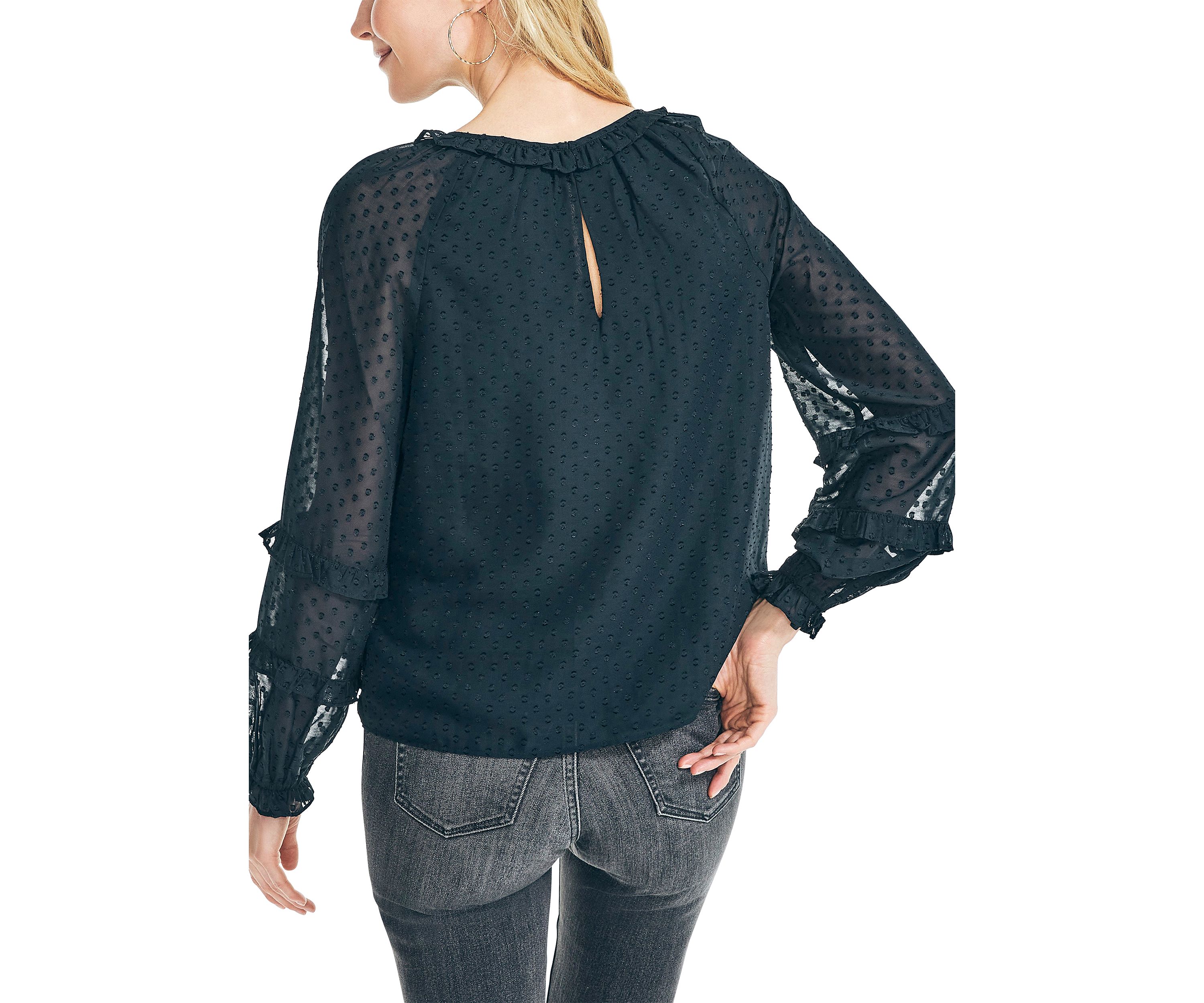 Womens Dotted Ruffle Neck Top