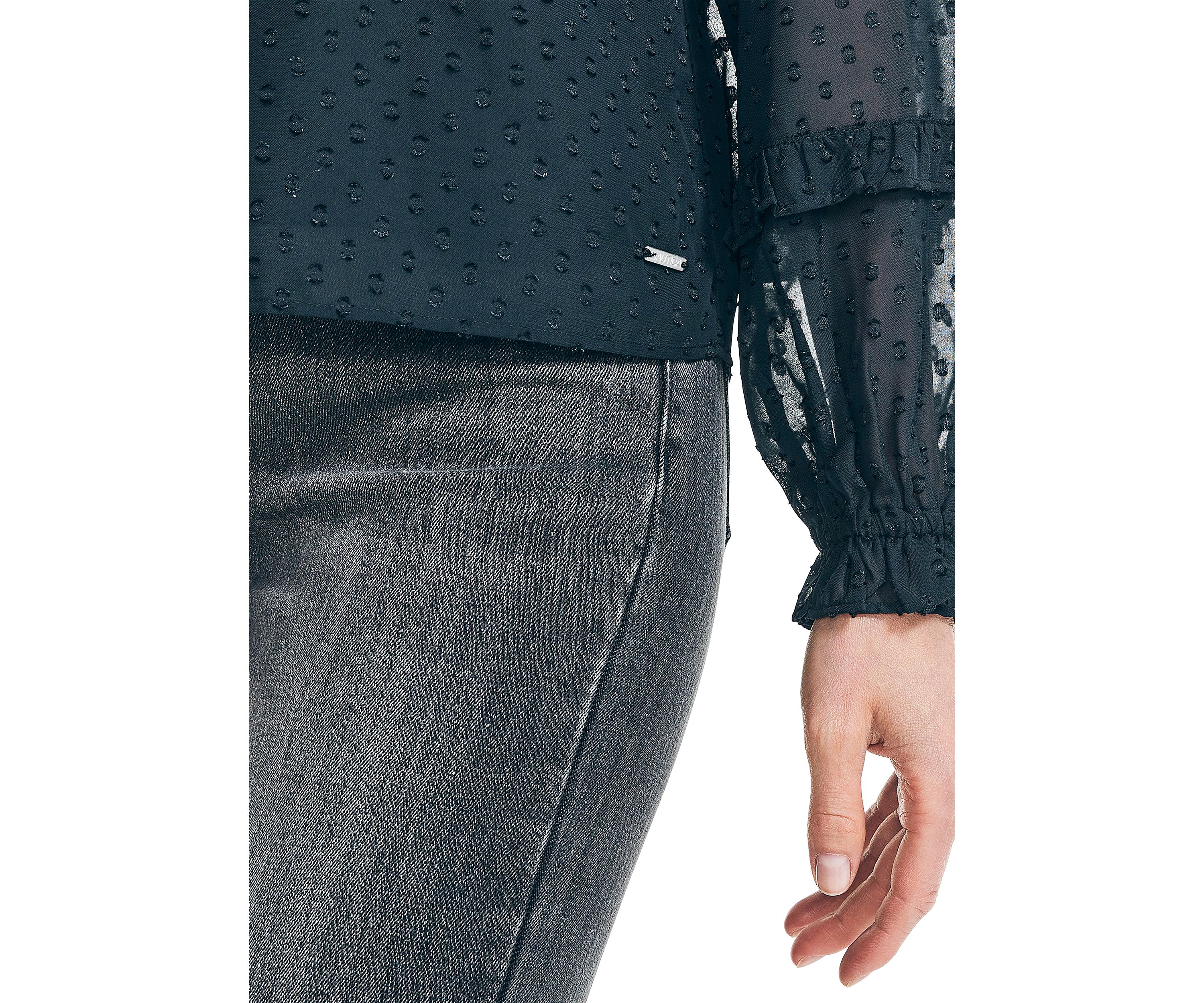 Womens Dotted Ruffle Neck Top