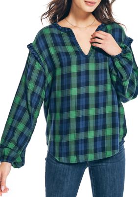 Women's Tartan Ruffle Popover Top