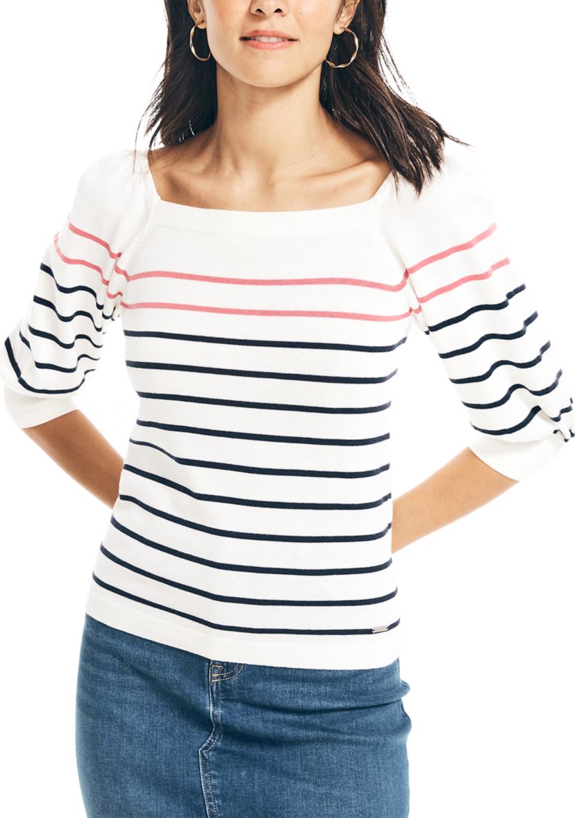 Womens Sustainably Crafted Striped Square Neck Top