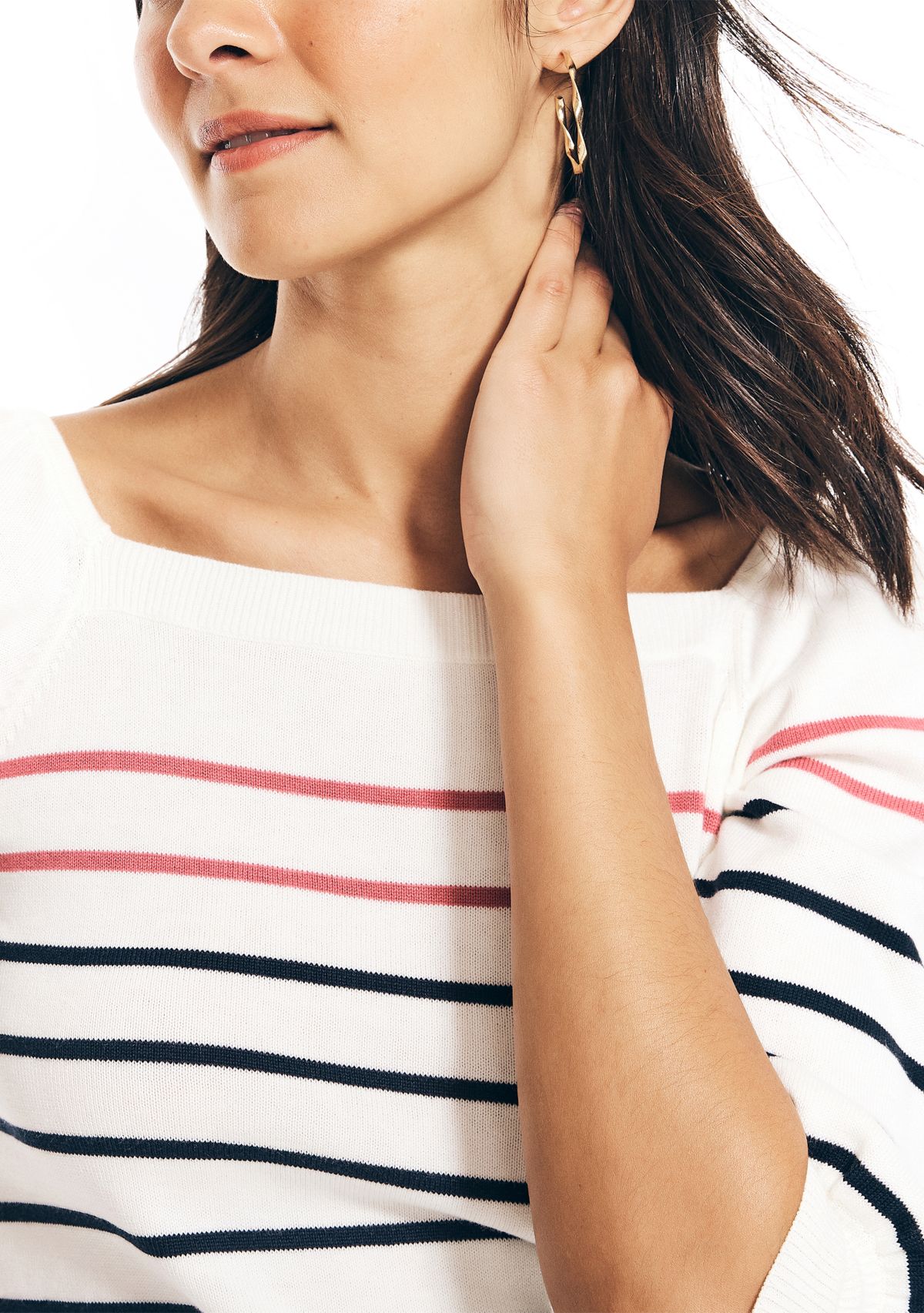 Womens Sustainably Crafted Striped Square Neck Top