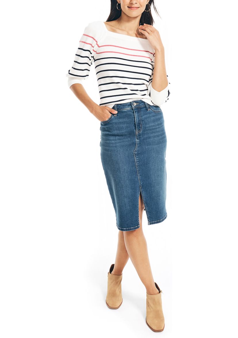 Womens Sustainably Crafted Striped Square Neck Top