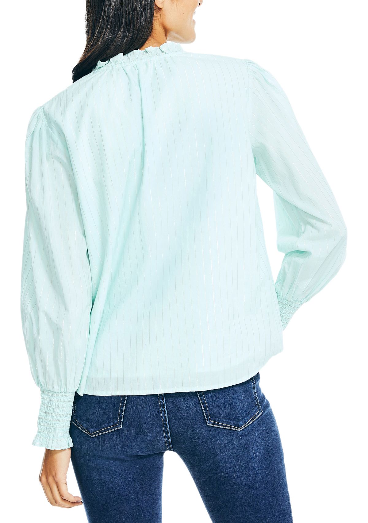 Womens Striped Ruffle Neck Top