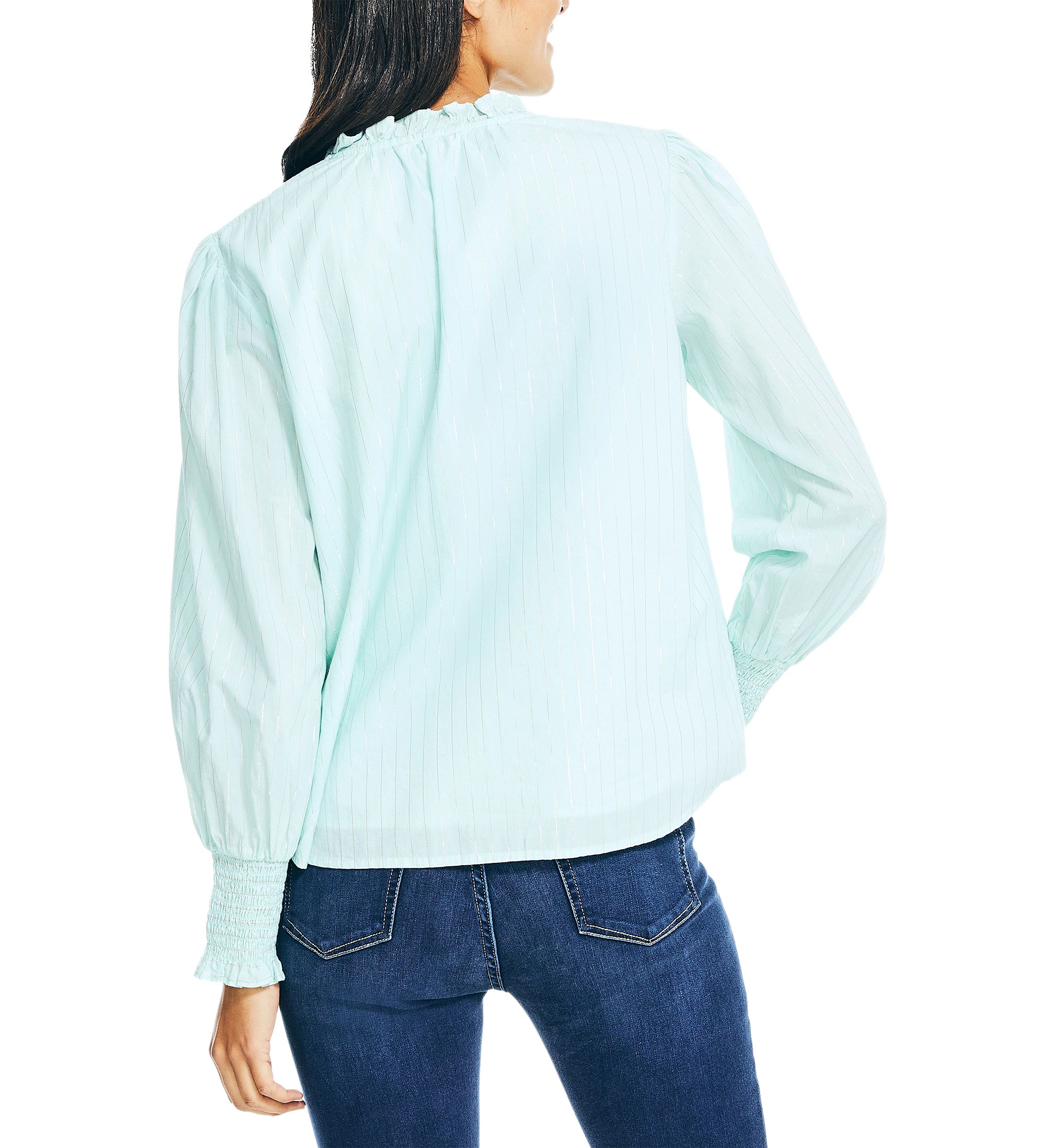 Womens Striped Ruffle Neck Top