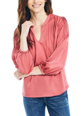 Women's Pintuck Split Neck Top