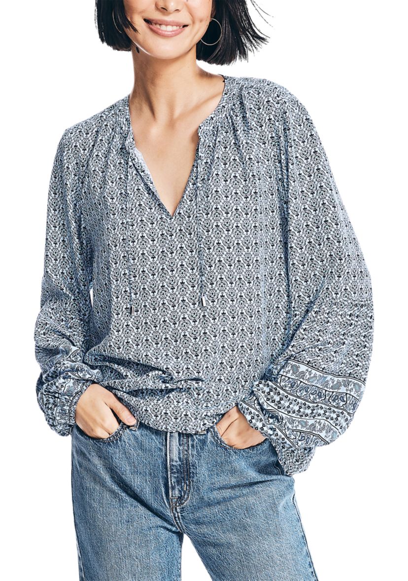 Womens Sustainably Crafted Printed Split Neck Top