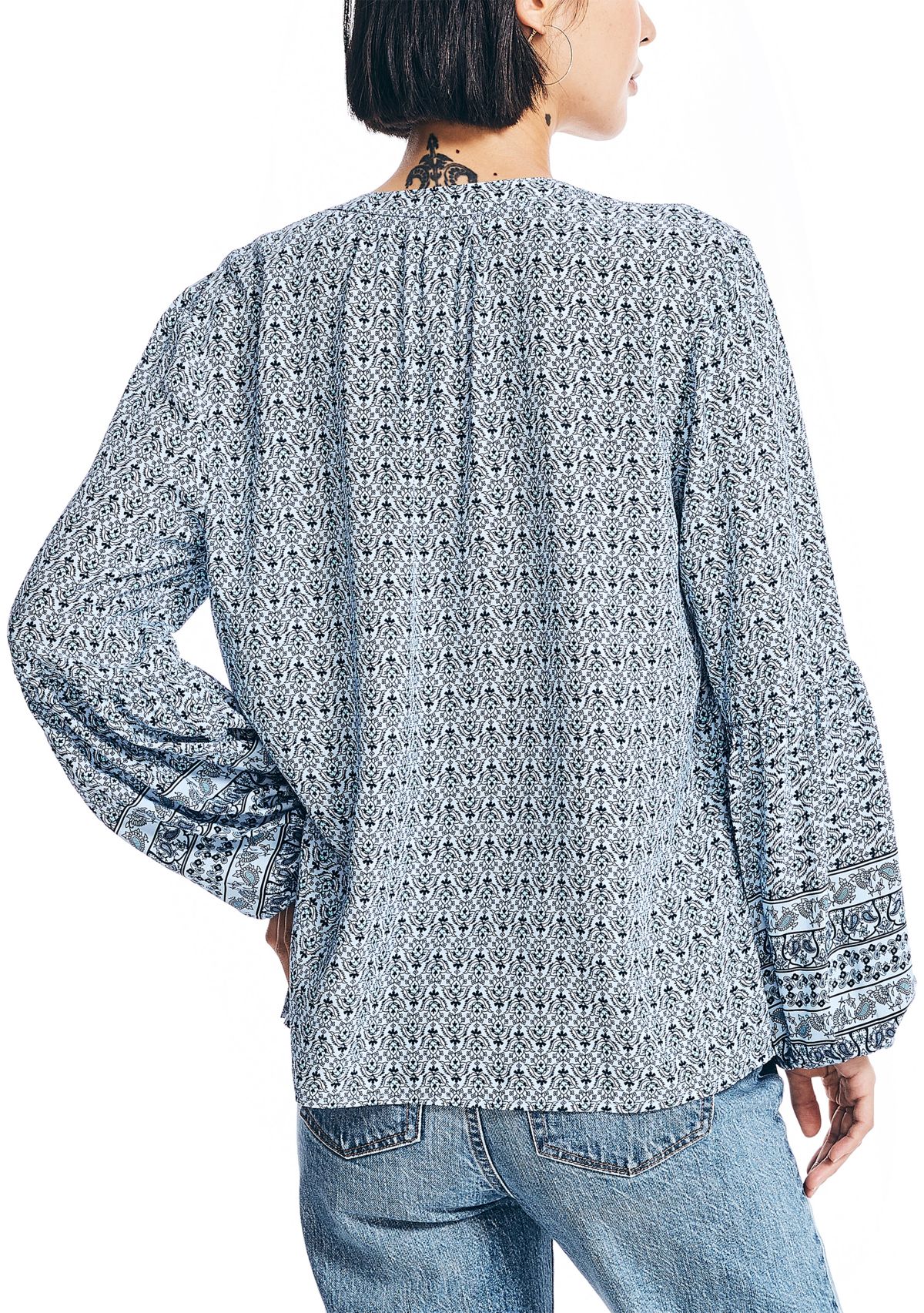 Womens Sustainably Crafted Printed Split Neck Top