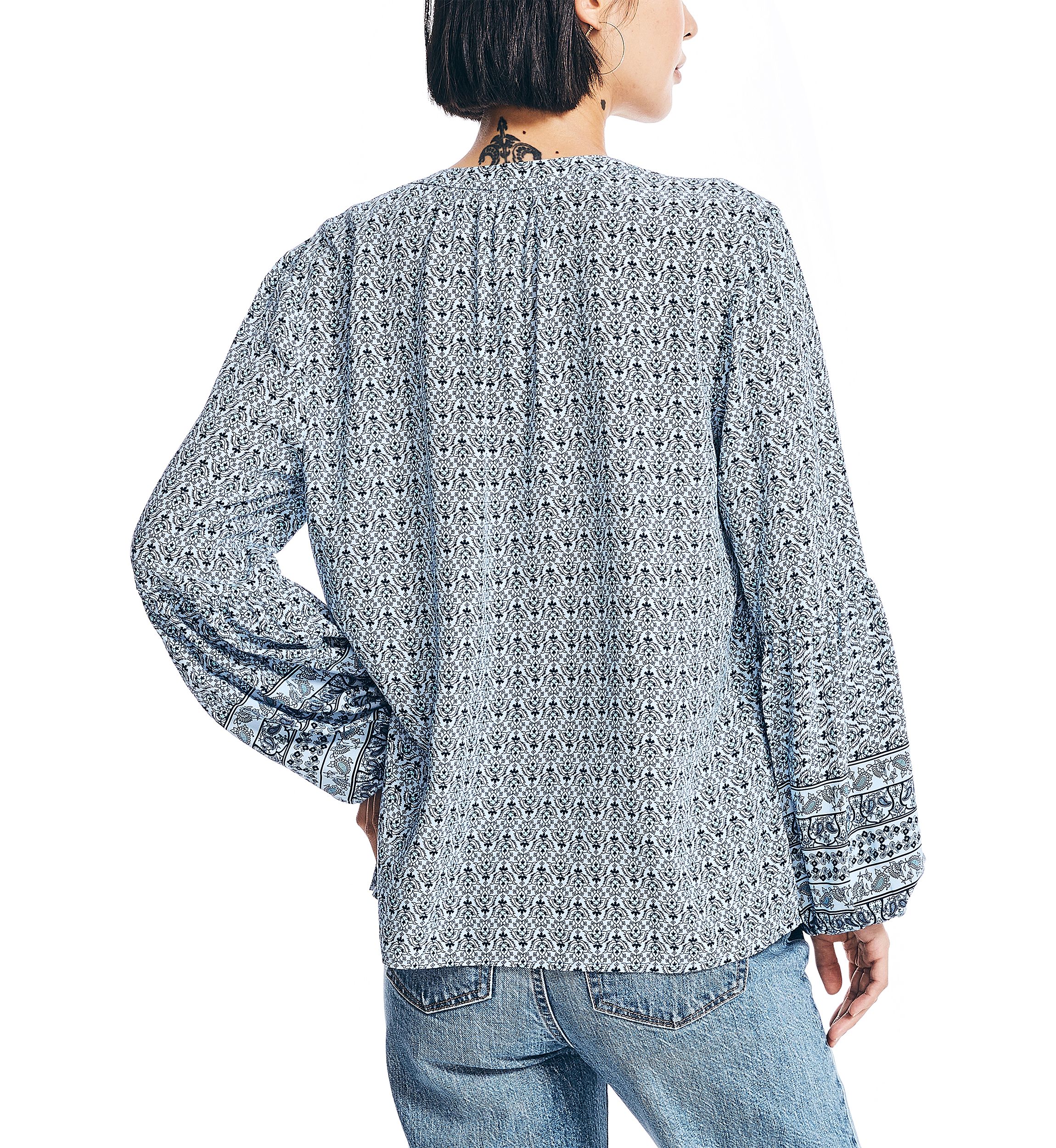Womens Sustainably Crafted Printed Split Neck Top