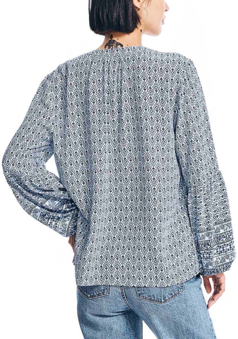 Womens Sustainably Crafted Printed Split Neck Top