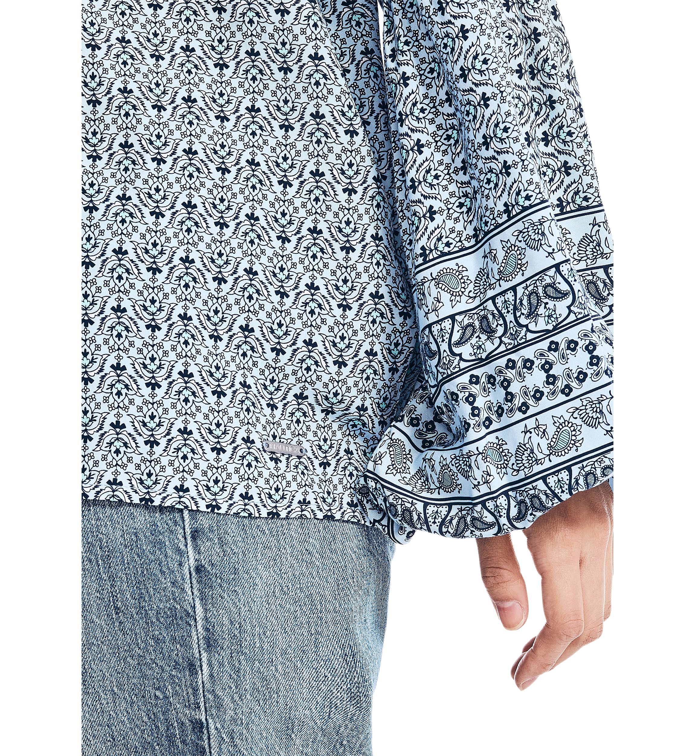 Womens Sustainably Crafted Printed Split Neck Top