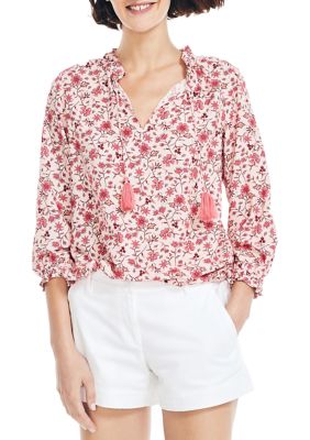 Women's Sustainably Crafted Split Neck Printed Top