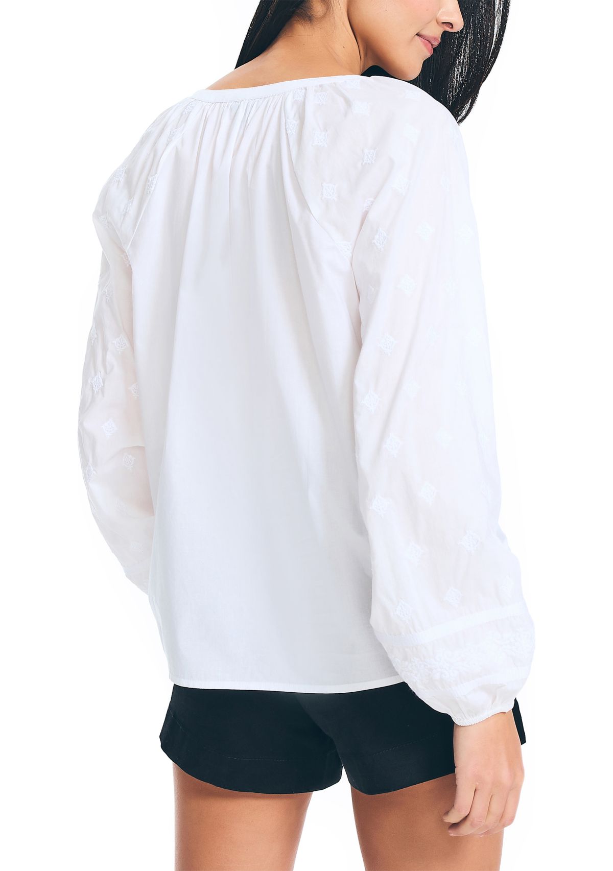 Embroidered Split-Neck Top