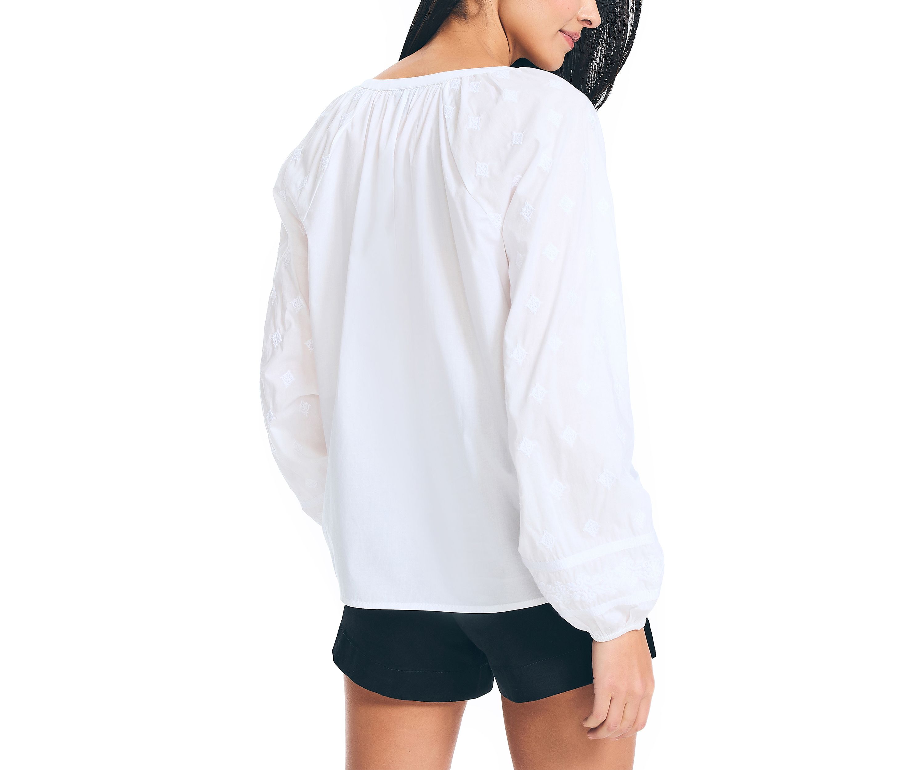 Embroidered Split-Neck Top