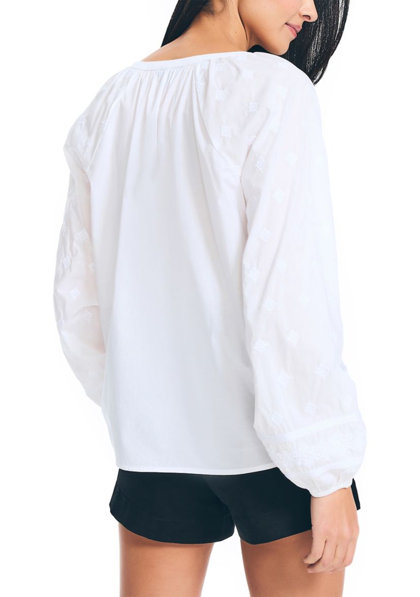 Embroidered Split-Neck Top