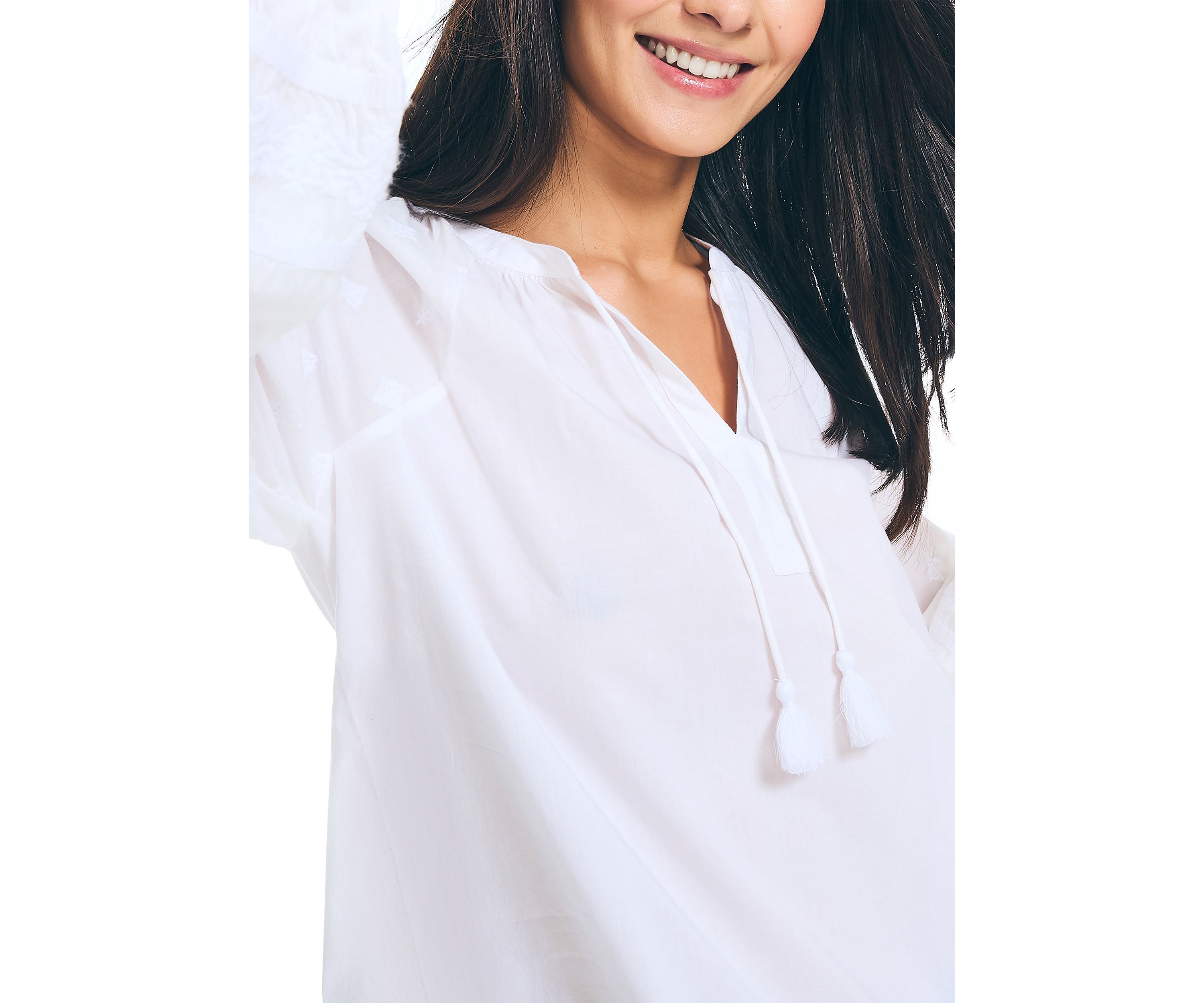 Embroidered Split-Neck Top
