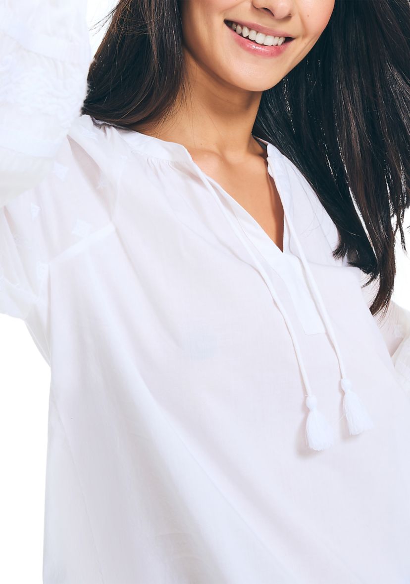 Embroidered Split-Neck Top