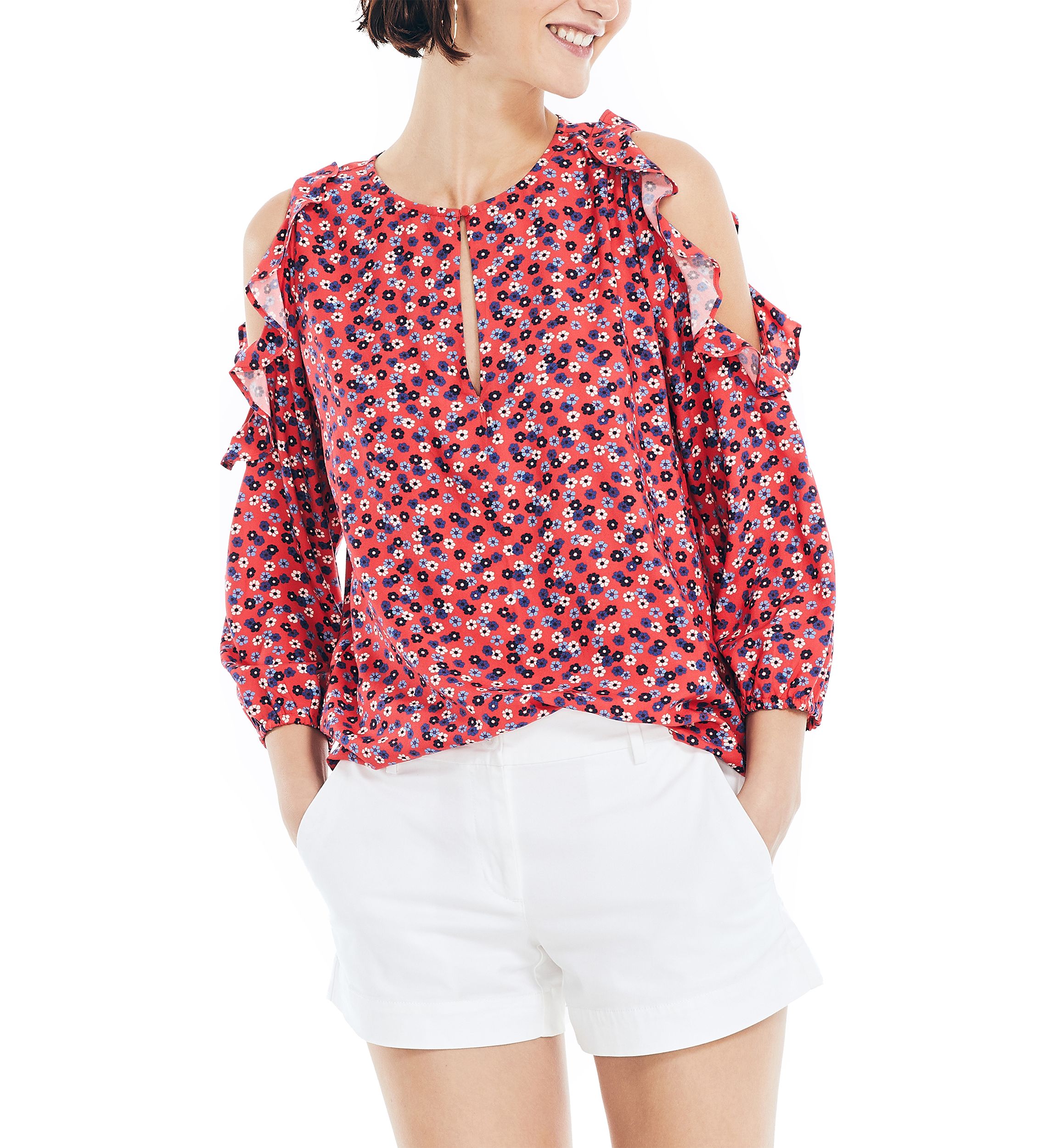 Sustainably Crafted Cold Shoulder Printed Top