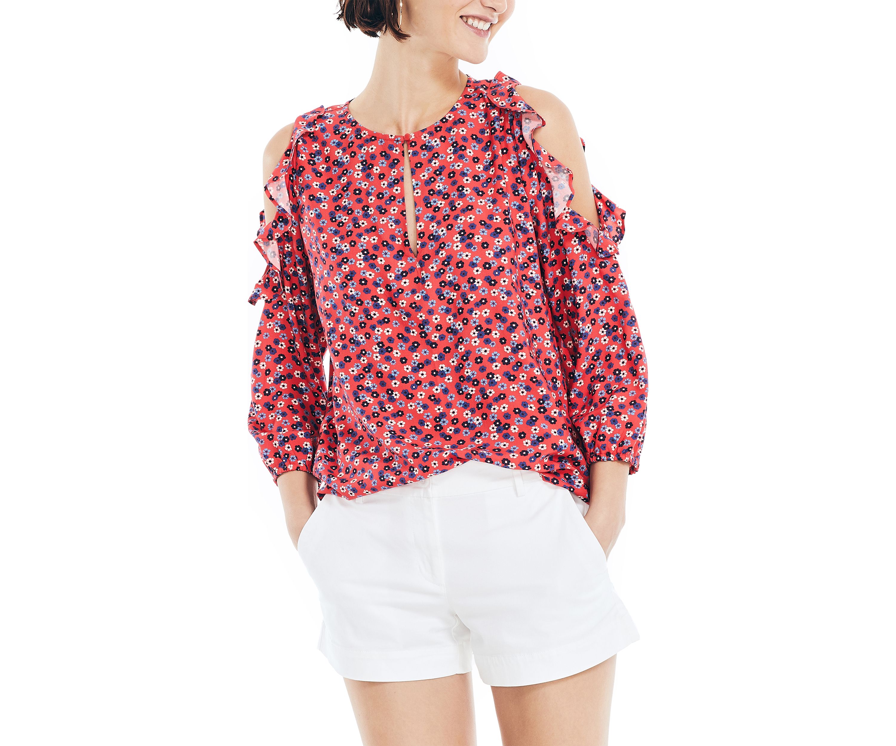 Sustainably Crafted Cold Shoulder Printed Top