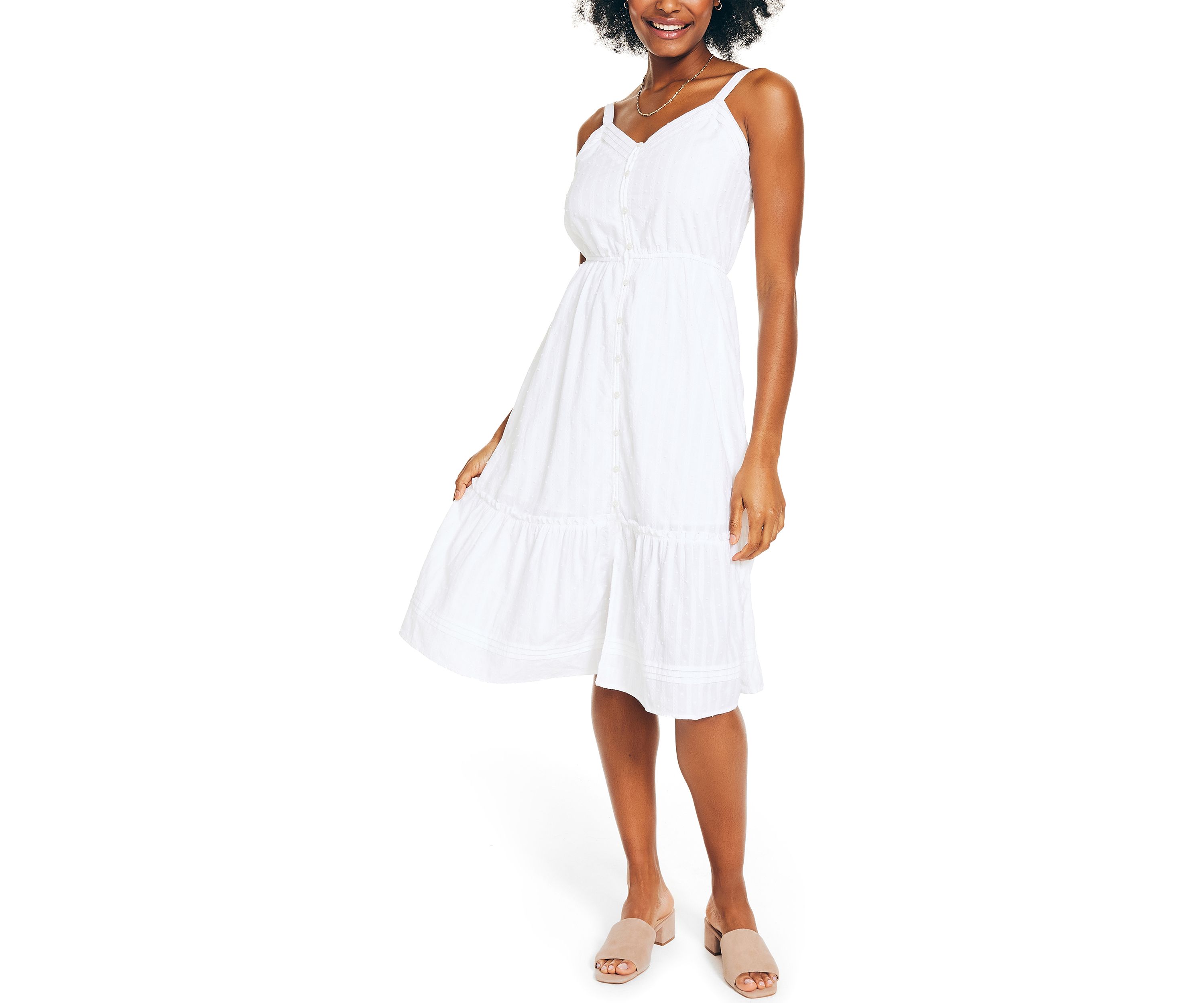 Womens Ruffle Tiered Button Down Dress