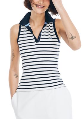 Women's Striped Sleeveless Polo Shirt