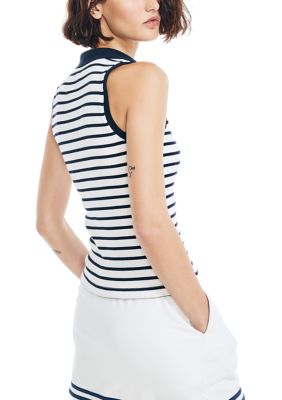 Women's Striped Sleeveless Polo Shirt