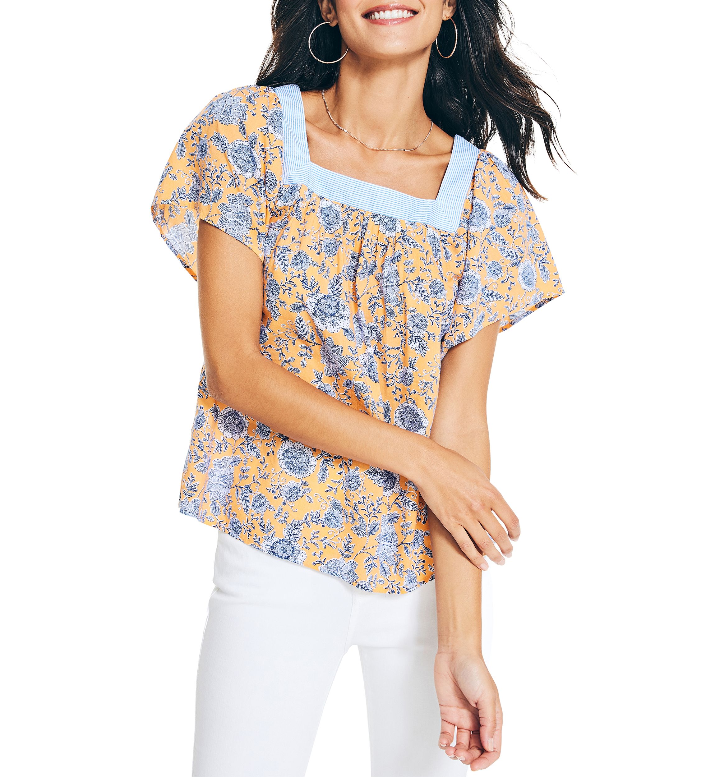 Womens Sustainably Crafted Square Neck Floral Print Top