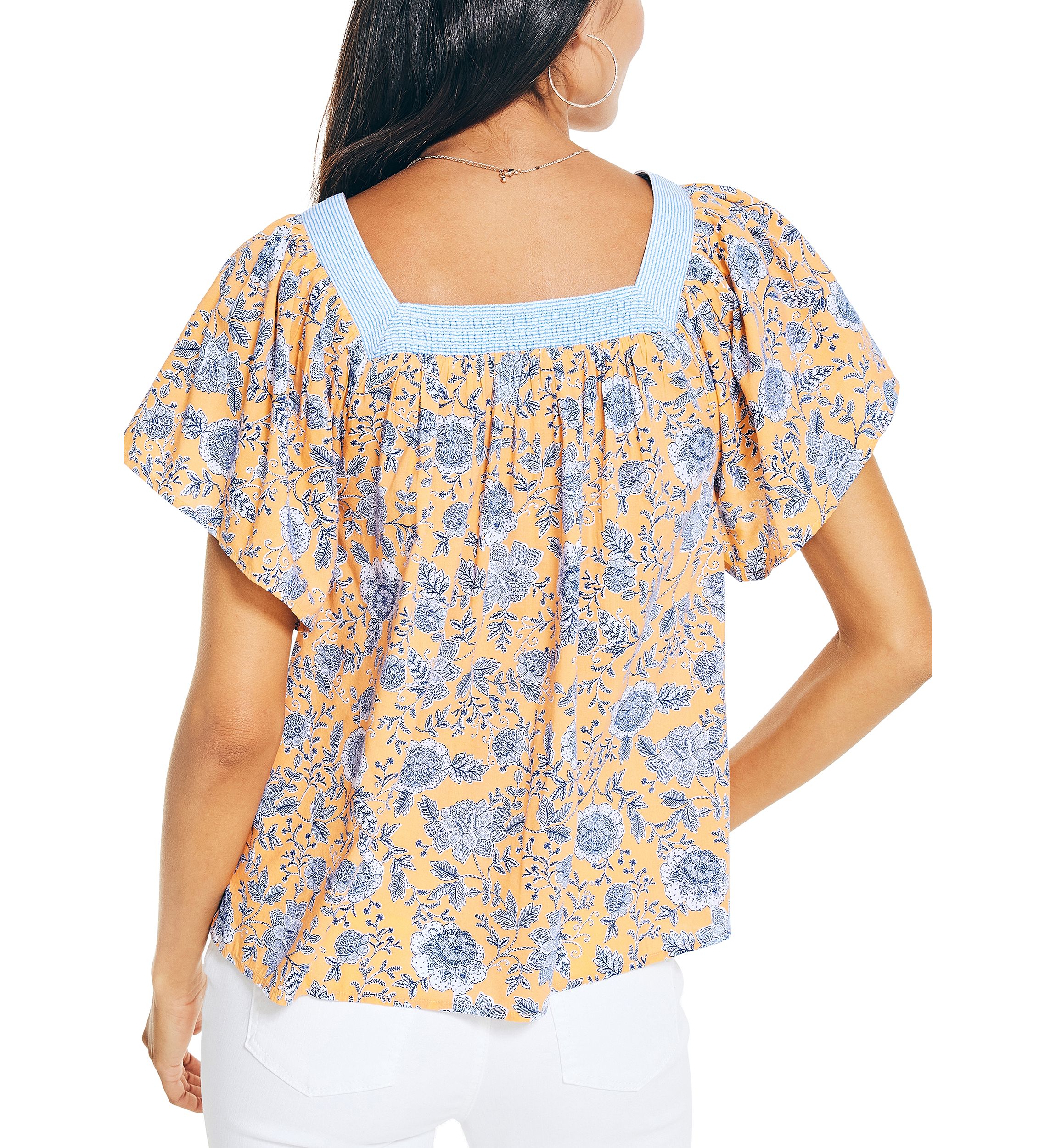 Womens Sustainably Crafted Square Neck Floral Print Top
