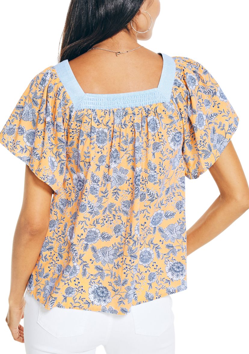 Womens Sustainably Crafted Square Neck Floral Print Top