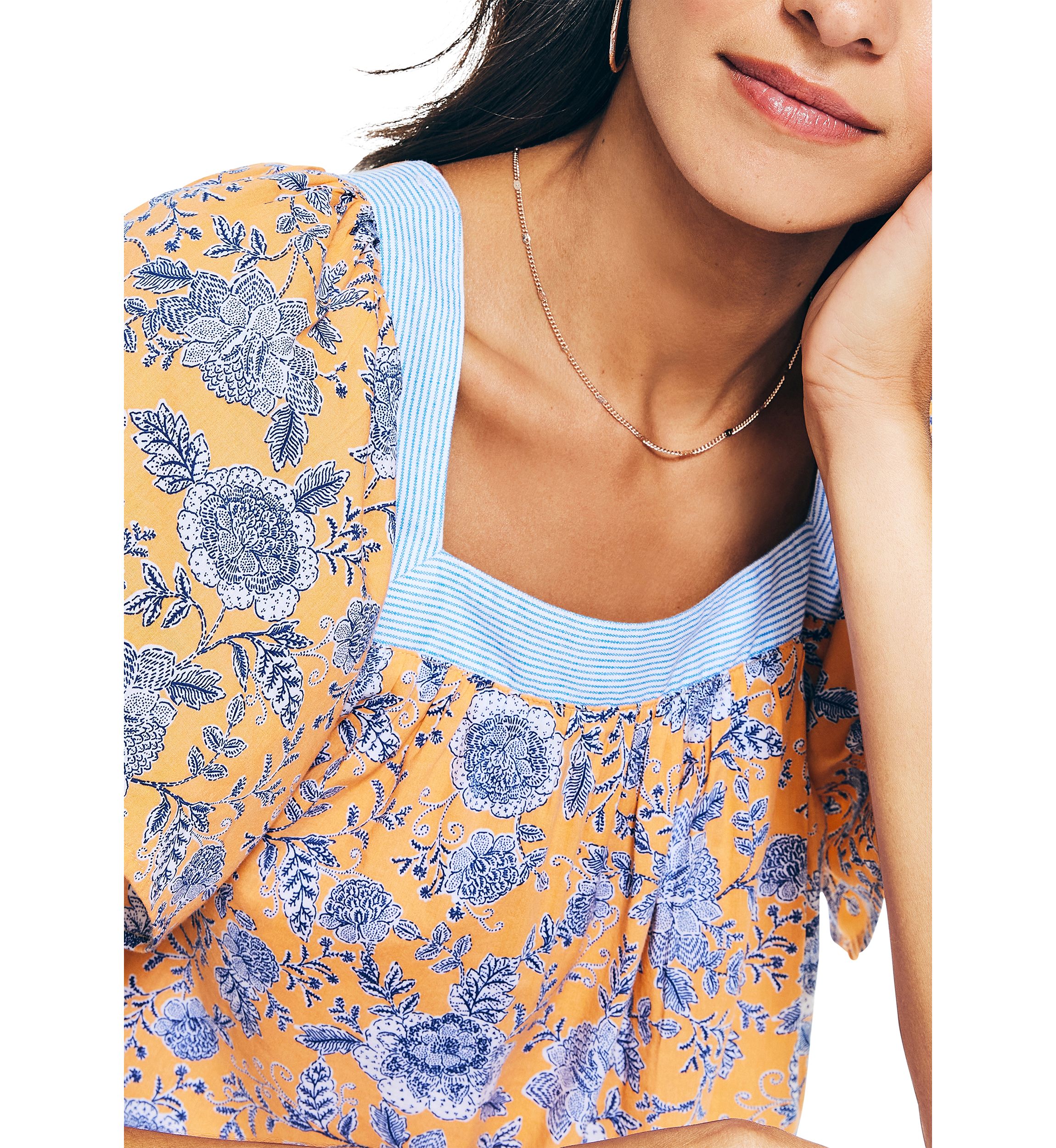 Womens Sustainably Crafted Square Neck Floral Print Top