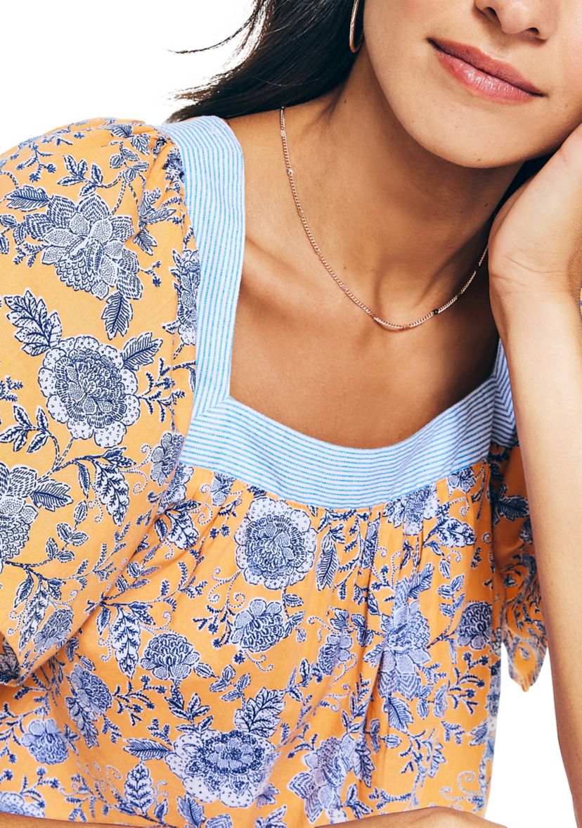 Womens Sustainably Crafted Square Neck Floral Print Top